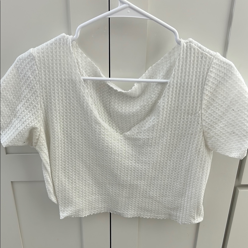 Elegant White Textured Waffle Knit Women's Top